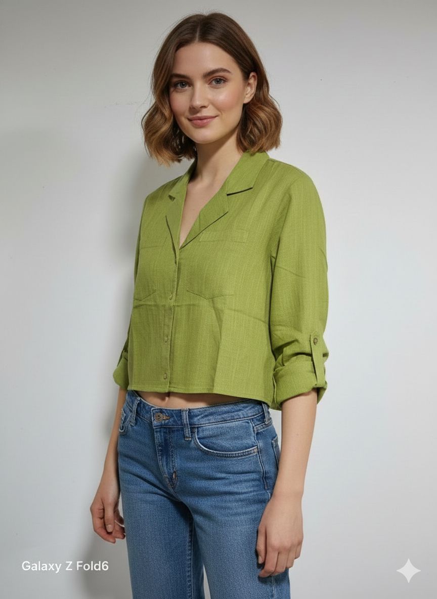 Linen Crop collar Shirt