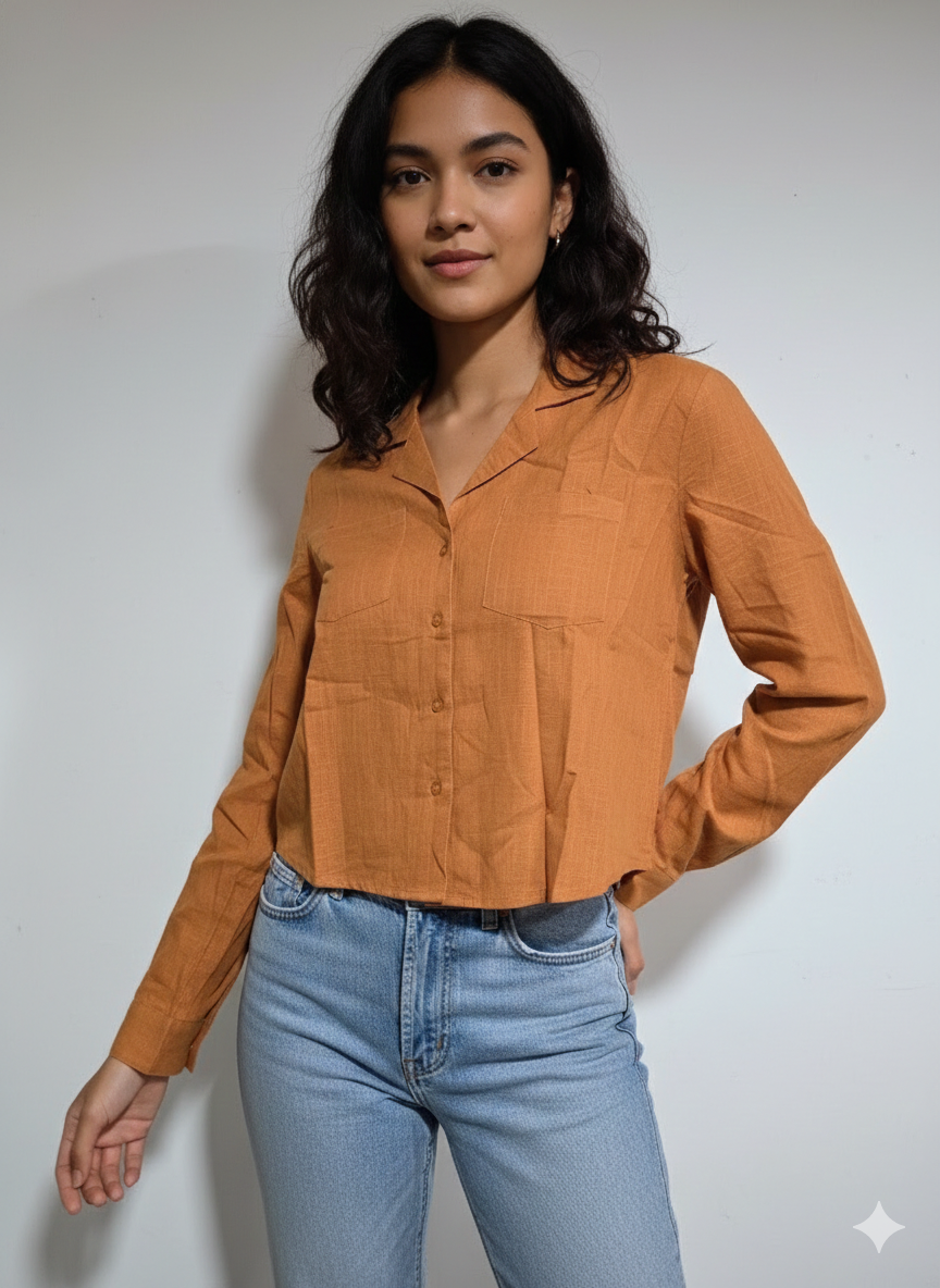 Linen Crop collar Shirt