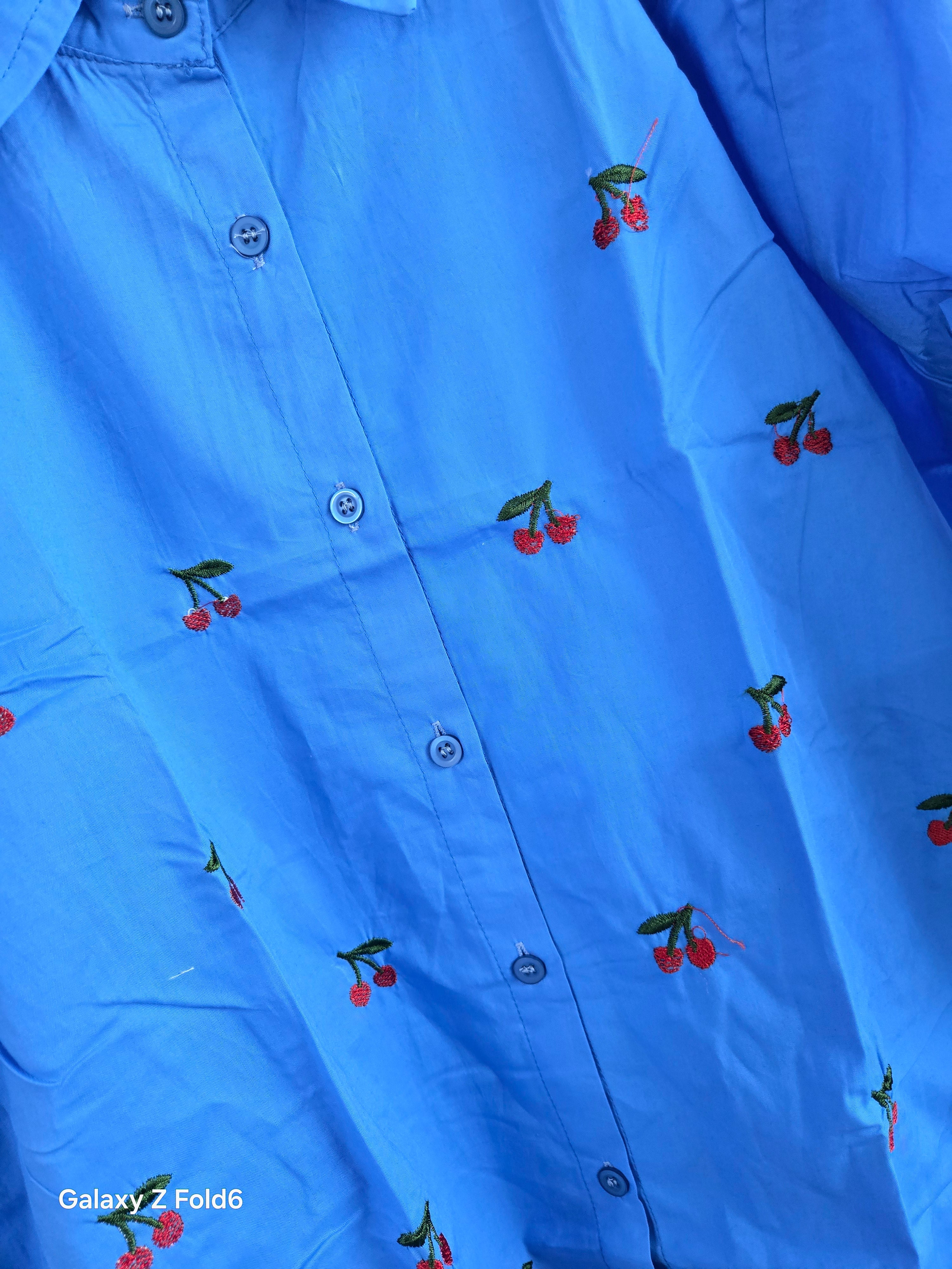 Cherry Embroidered Cotton Shirt
