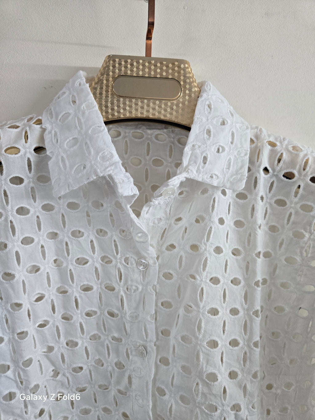 Women’s White Eyelet Crop Shirt