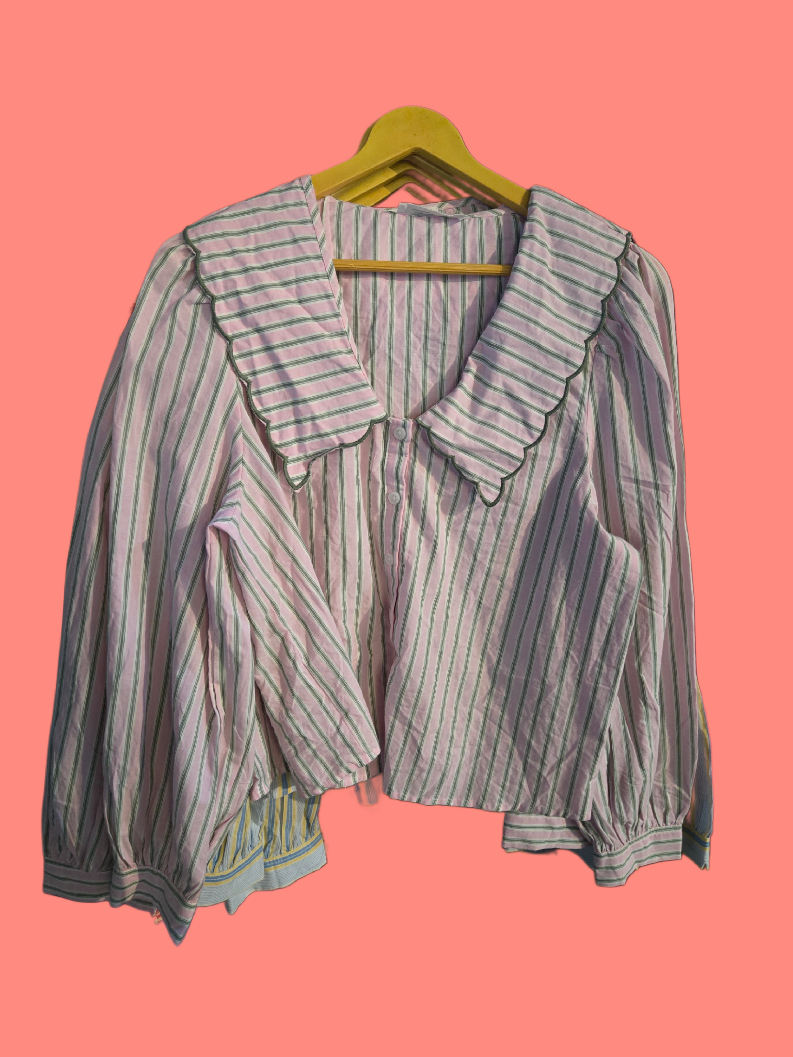 Ruffle Collar Striped Top