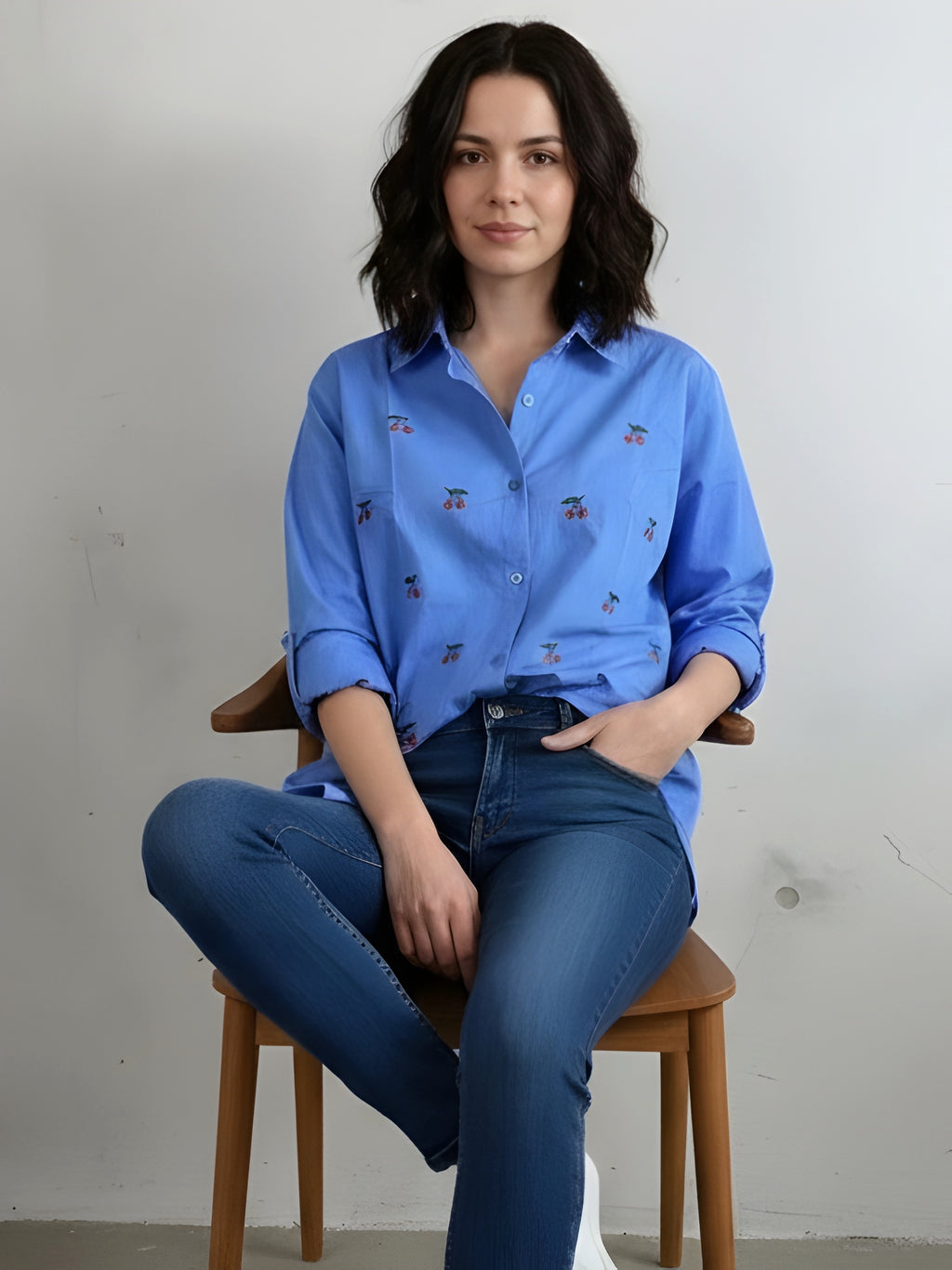 Cherry Embroidered Cotton Shirt