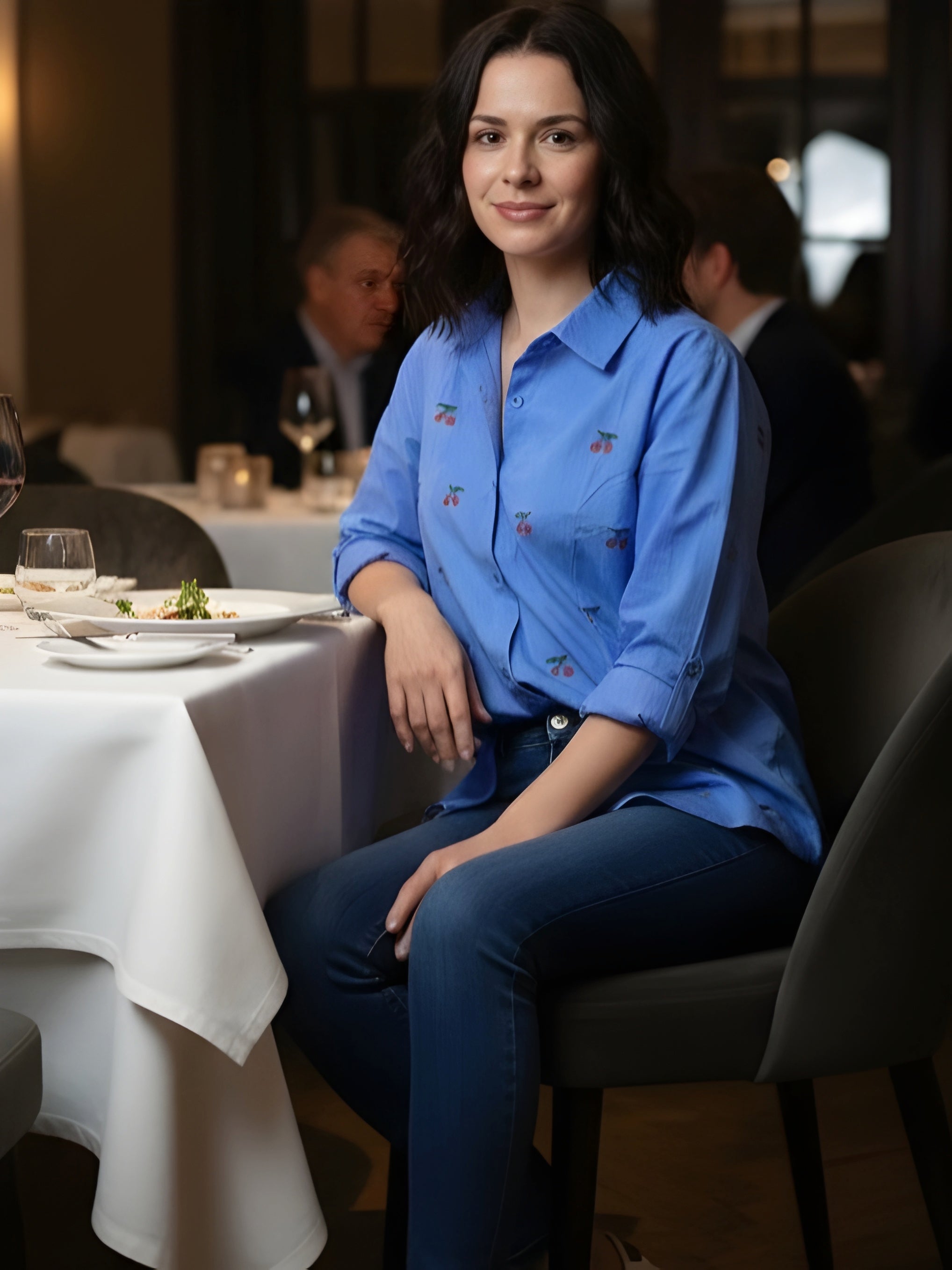 Cherry Embroidered Cotton Shirt