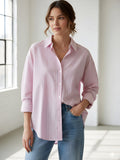 Soft Pink Linen Striped Button-Down Shirt