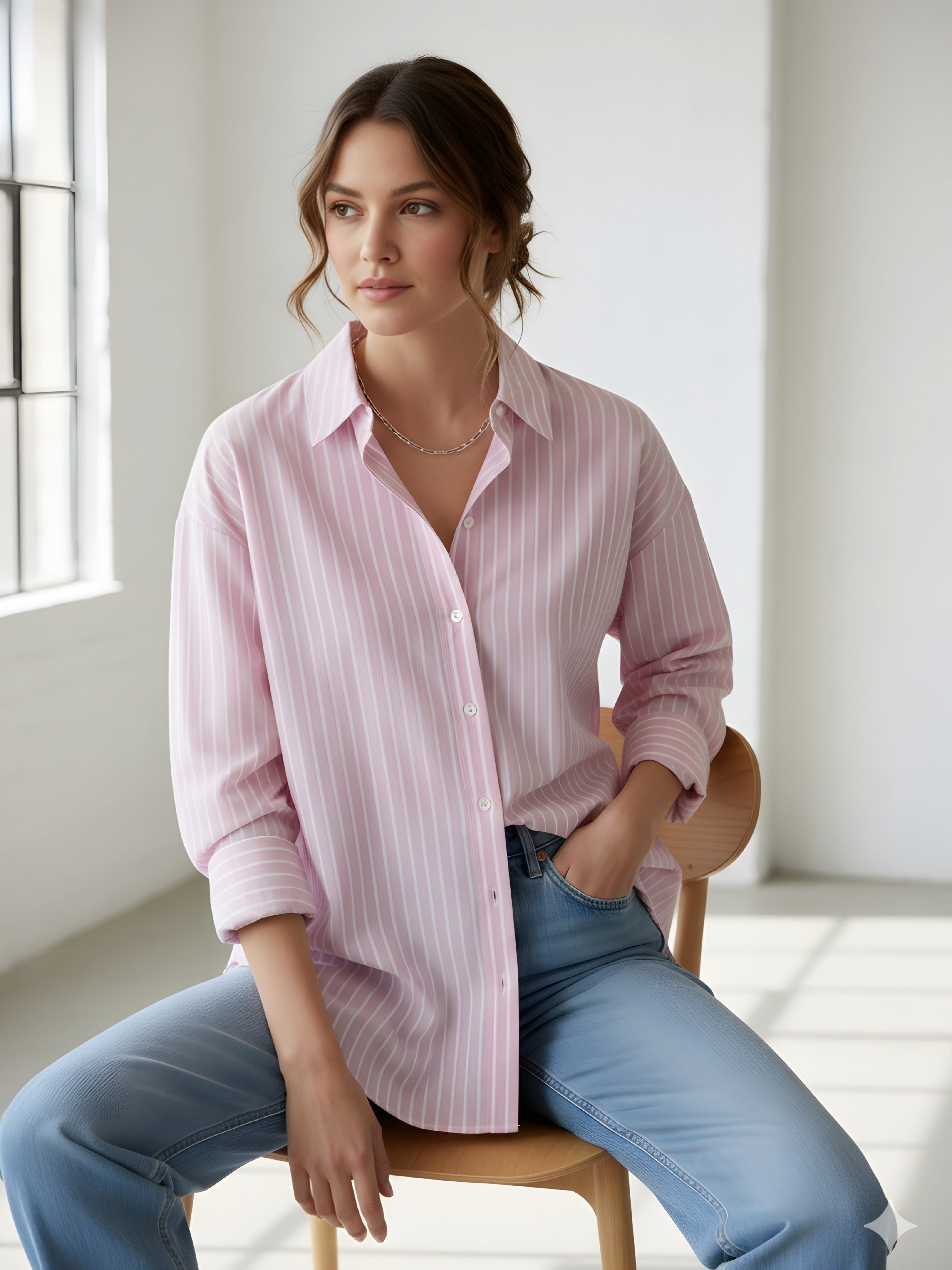 Soft Pink Linen Striped Button-Down Shirt