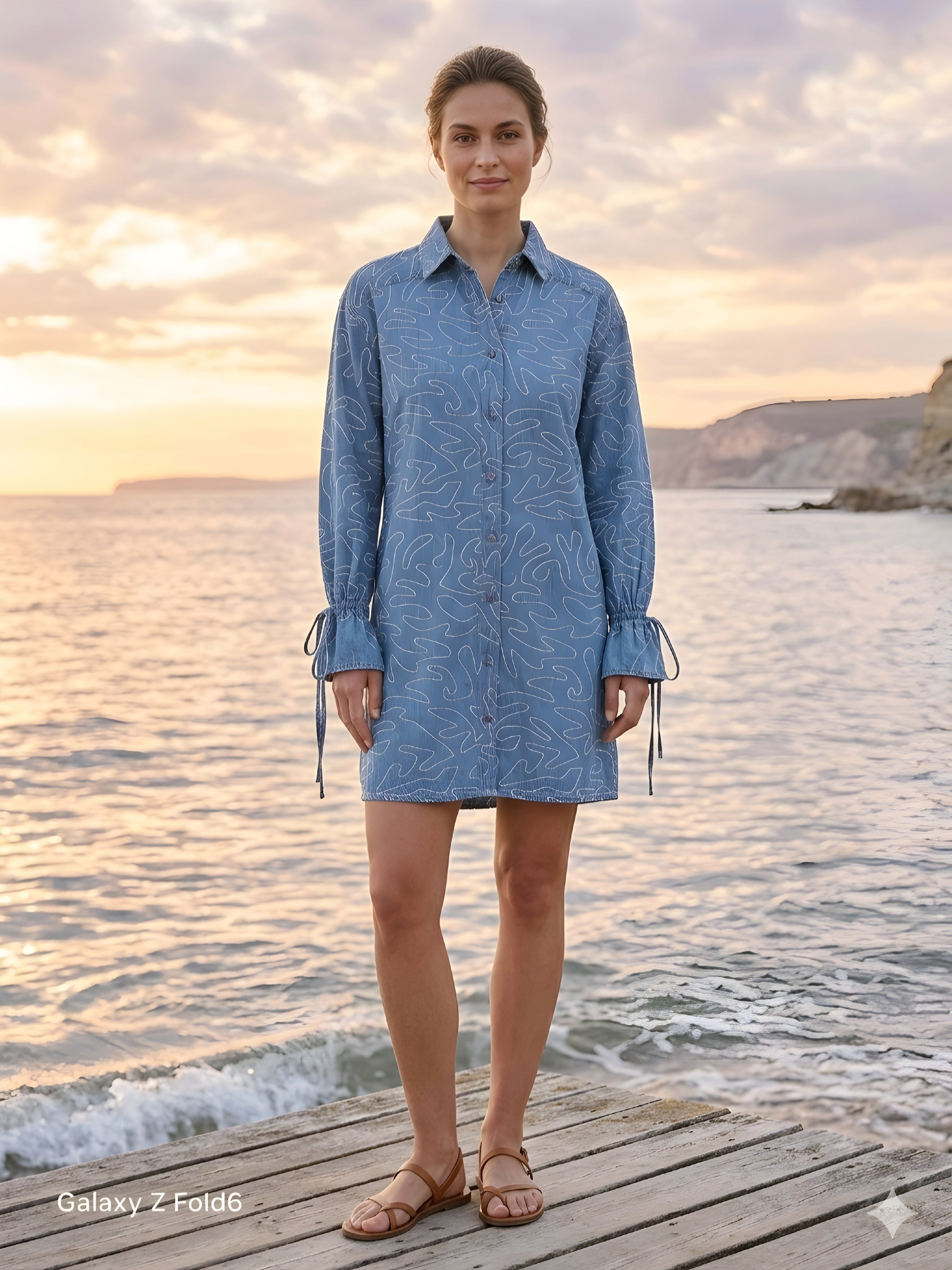 White Thread Embroidered Denim Shirt – Elegant &amp; Stylish