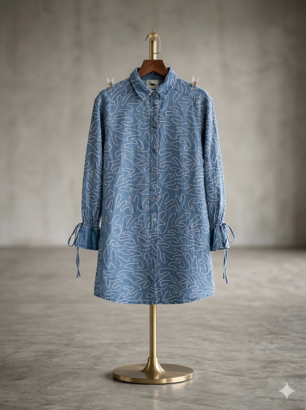 White Thread Embroidered Denim Shirt – Elegant &amp; Stylish