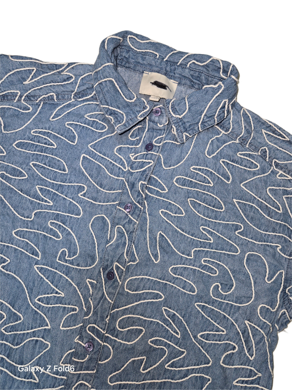 White Thread Embroidered Denim Shirt – Elegant &amp; Stylish